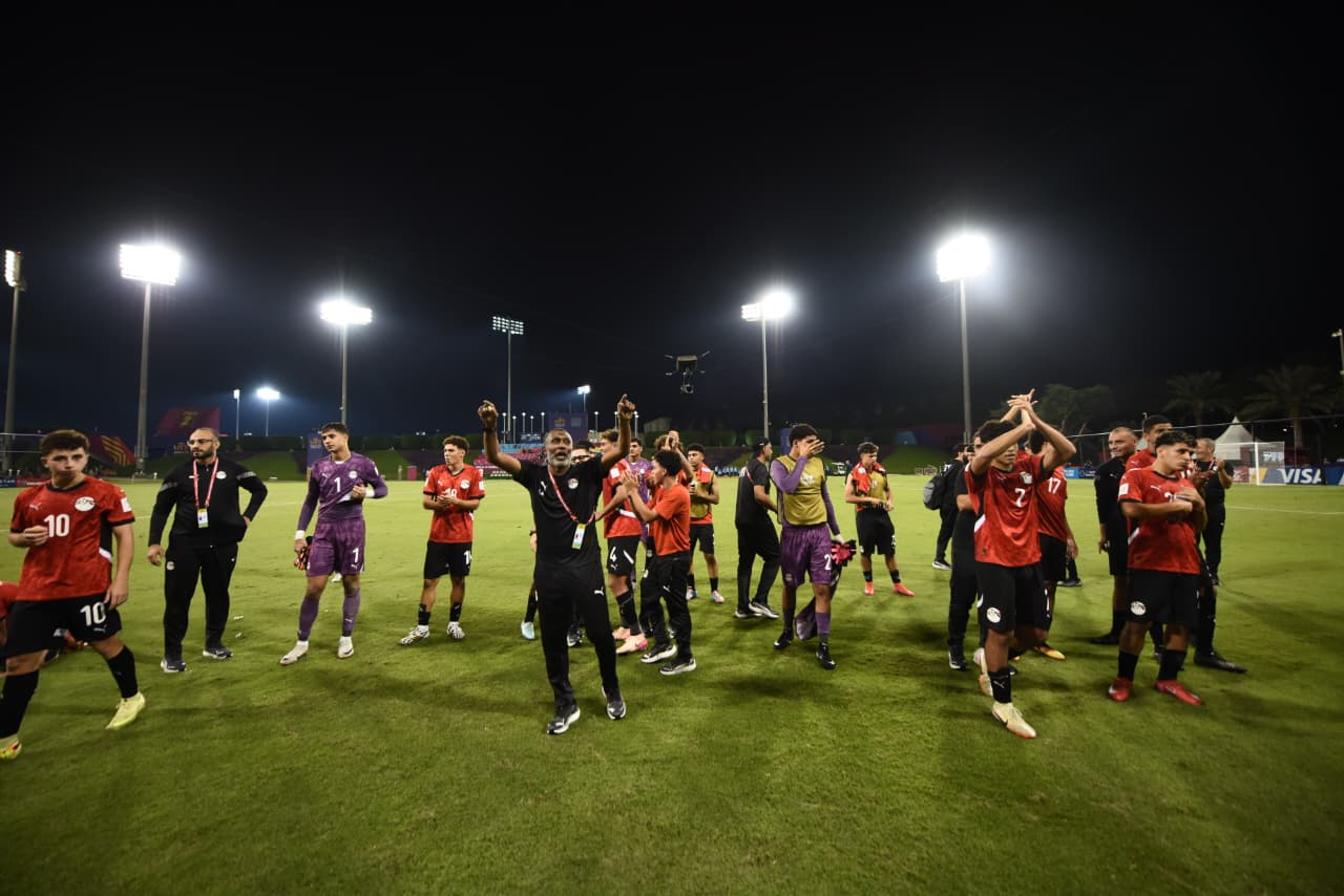 فرحة المنتخب الوطني تحت 17 سنة بعد التعادل مع فنزويلا بعشرة لاعبين