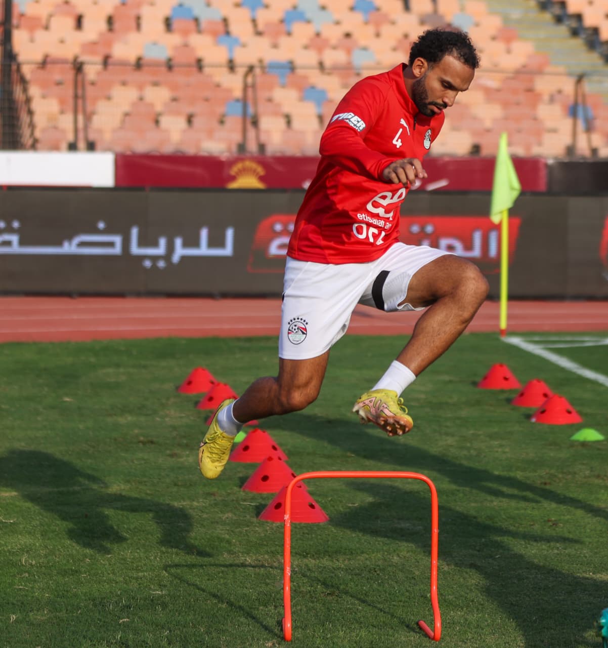 احماء منتخب مصر المشارك في كأس العرب قبل لقاء الجزائر